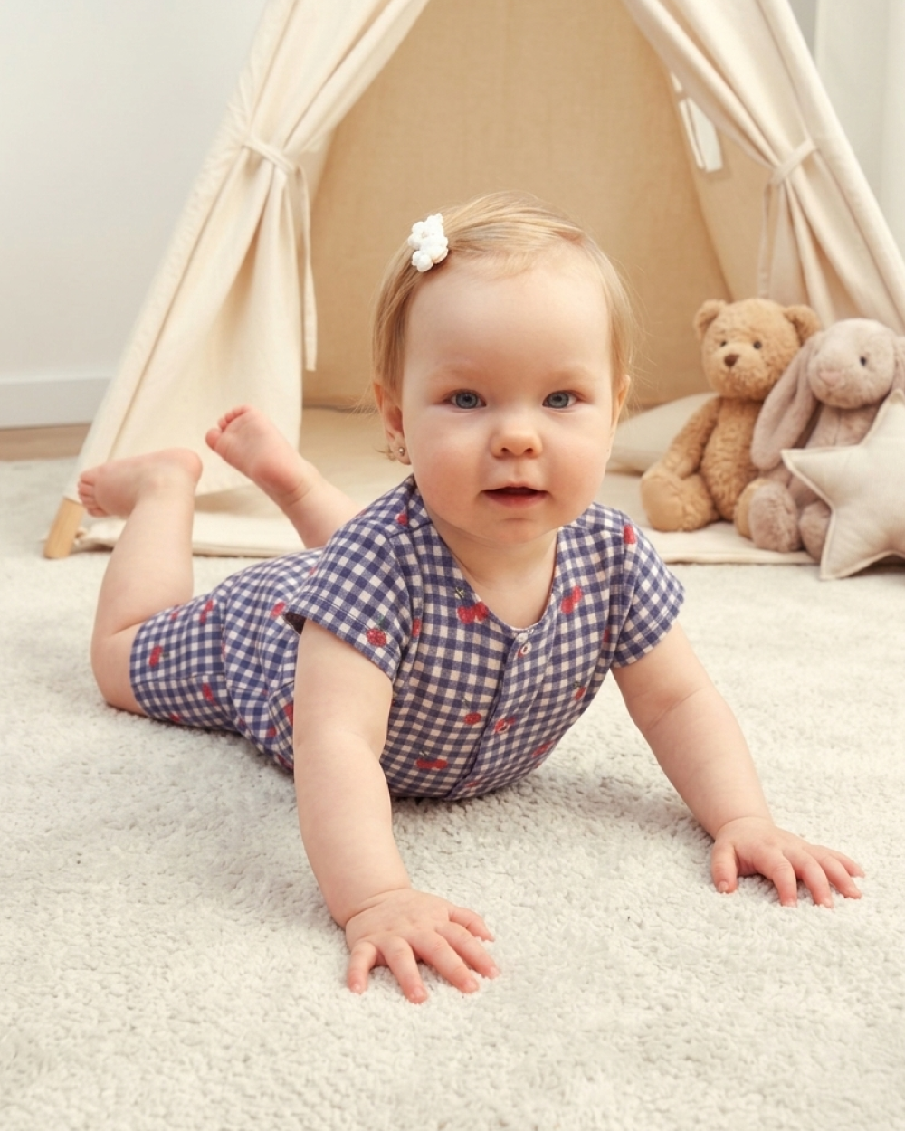 Korte romper met Gingham Cherries